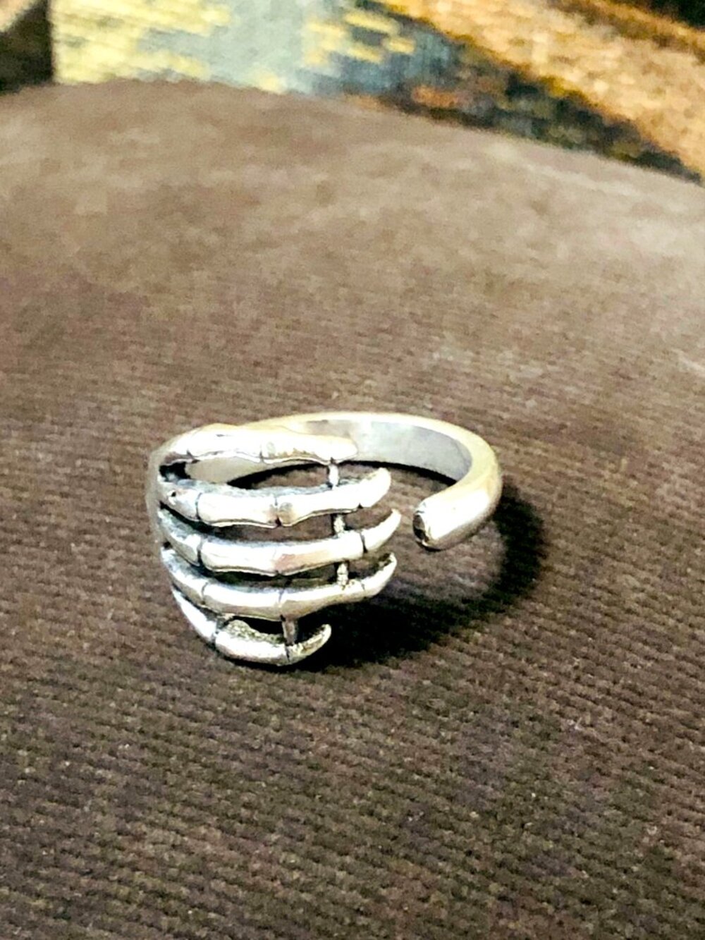Skeleton Hand Ring in Silver Tone Brass Whimsigoth Jewelry Skeletal Style Size 8